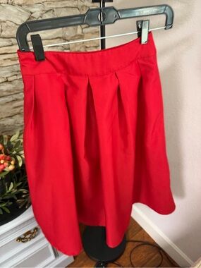 Pleated Red Skater Skirt - Women's Circle Silhouette